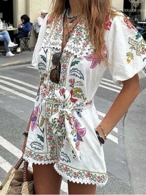 FARM Rio Floral Embroidered White Jumpsuit